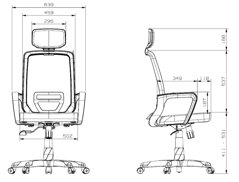 Medidas técnicas de Sillón Adrix Grafito