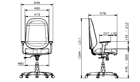 Medidas técnicas de Silla Operativa Plus