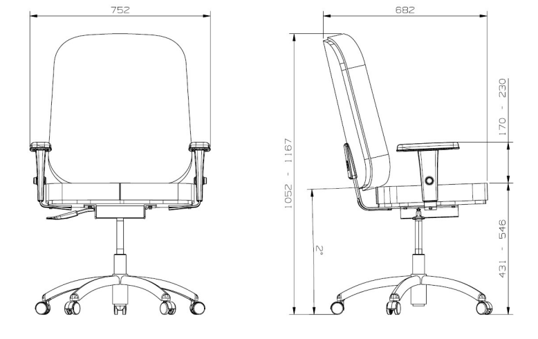 Medidas técnicas de Silla Operativa Plus Size