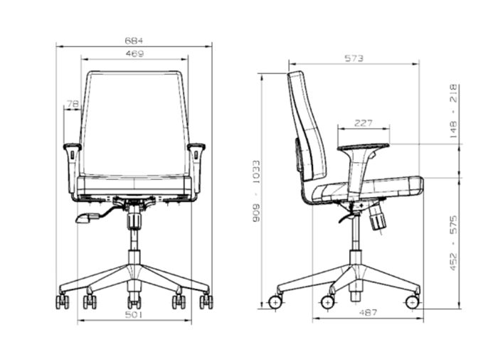 Medidas técnicas de Silla Izzi Mid